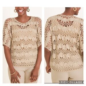 CHICO'S / Open-Crochet Pullover Sweater Short Sleeve Size 00(XS)